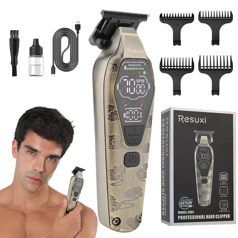 Suttik 1991 Powder Metallurgy Blade 7000 RPM Type-c Rechargeable Cordless Portable Gold Men Hair Trimmer Electric New Arrival