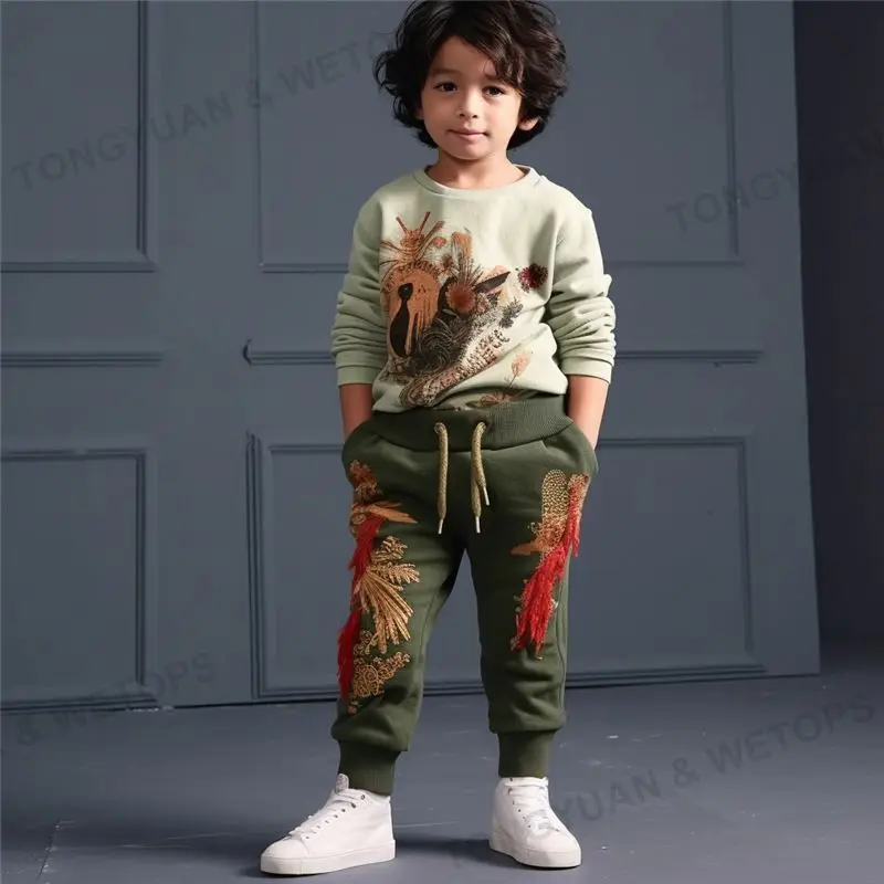 Wholesale Children Elastic Waist Jean Pants Paint Print Side Stripe Denim Ripped Straight Jeans For Kids Boy
