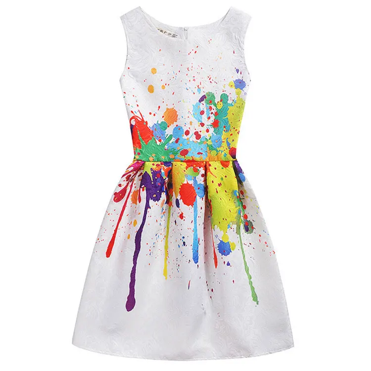 Wholesale Summer Casual Children's Clothes Teen Girls Sleeveless Cartoon Print Dress