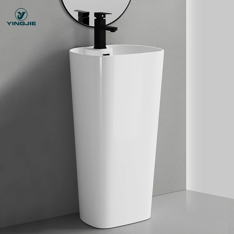 European smooth white decorative pedestal sink Chaozhou ceramic narrow pedestal was basin