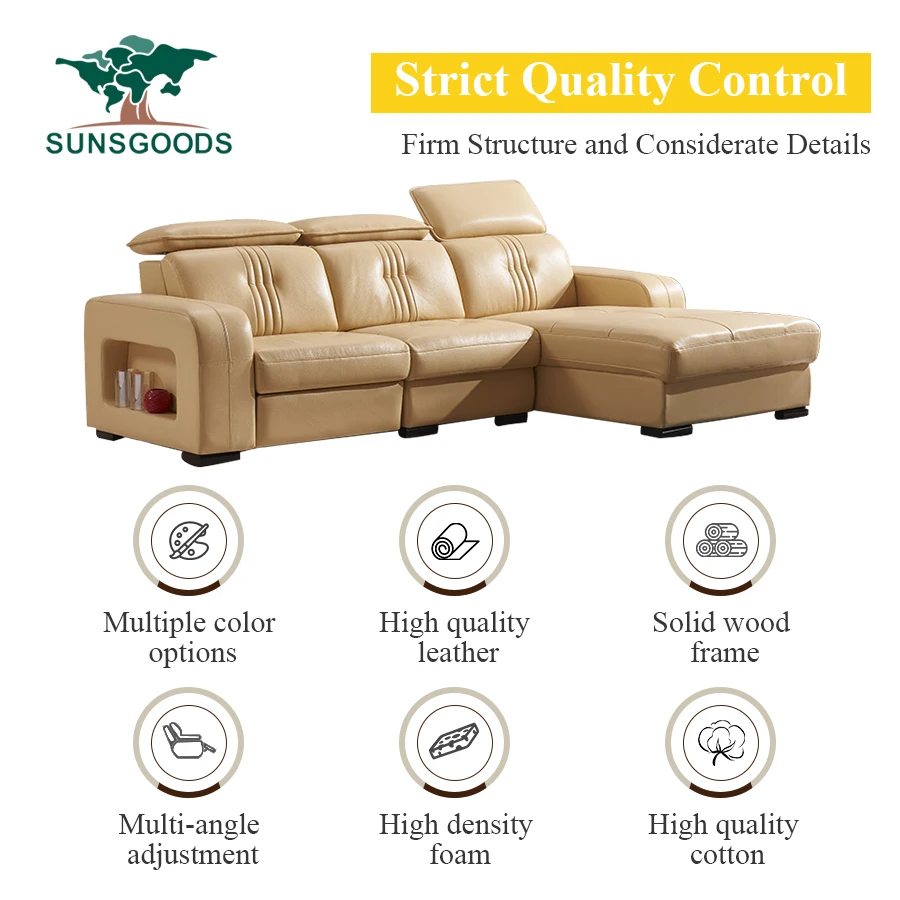 Wholesale Modern Designs Canape Cuire Large Size Brown Couch Living Room Corner Electric Recliner l Shape Genuine Leather Sofa