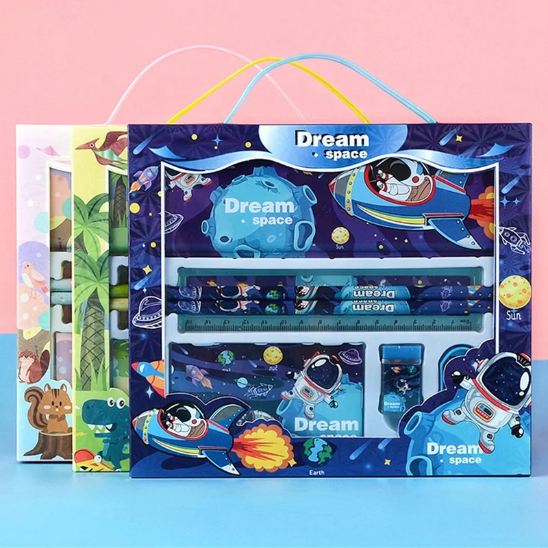 Ready to Ship Gift Stationery Pencil Eraser Set Cartoon Notepad Window Paper Box Stationery Sets For School Students