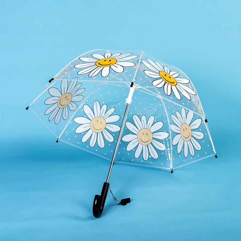 DD2812  Cartoon Flower Daisy Clear Umbrellas 3-8 Years Stick Rain Umbrella POE Kids Girls Boy Cute Sunflower Children Umbrella