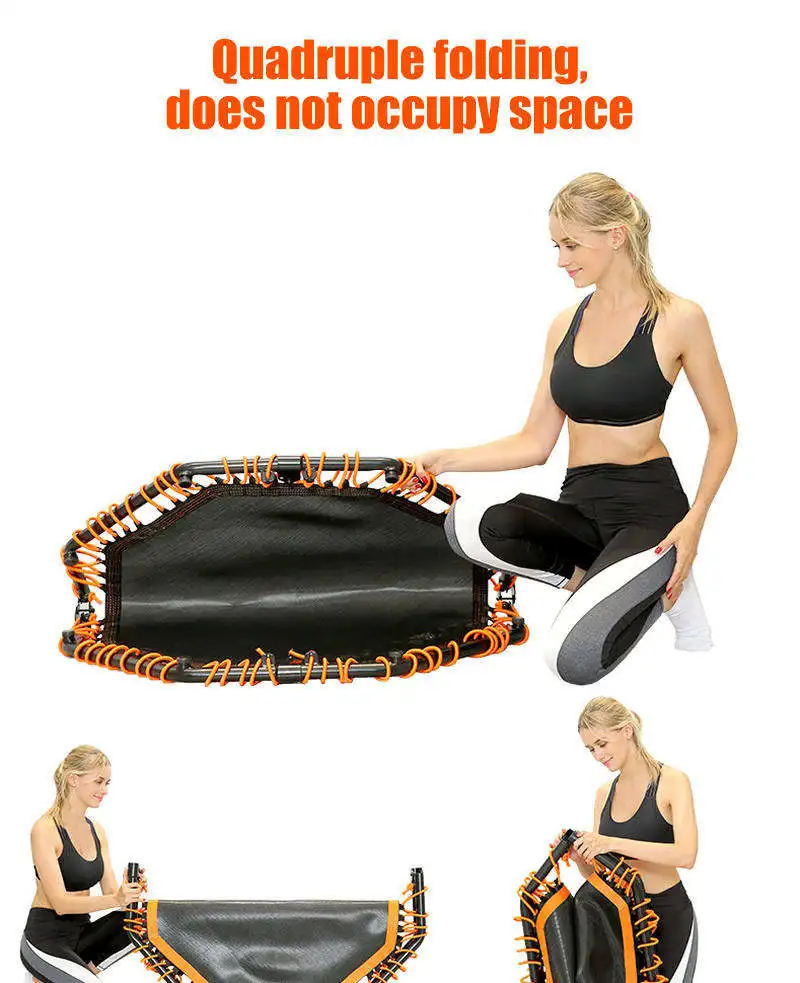 40 Inch Octagonal Trampoline With Adjustable Handle Bar Folding Durable Bungee Jumping Cardio Training Bounce Bed