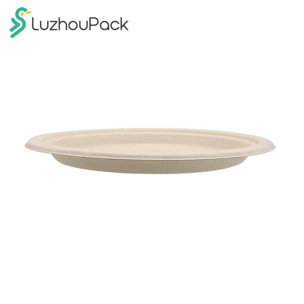 Поднос LuzhouPack для быстрого питания 9 дюймов 100% биоразлагаемая одноразовая бумага из жмыха сахарного тростника