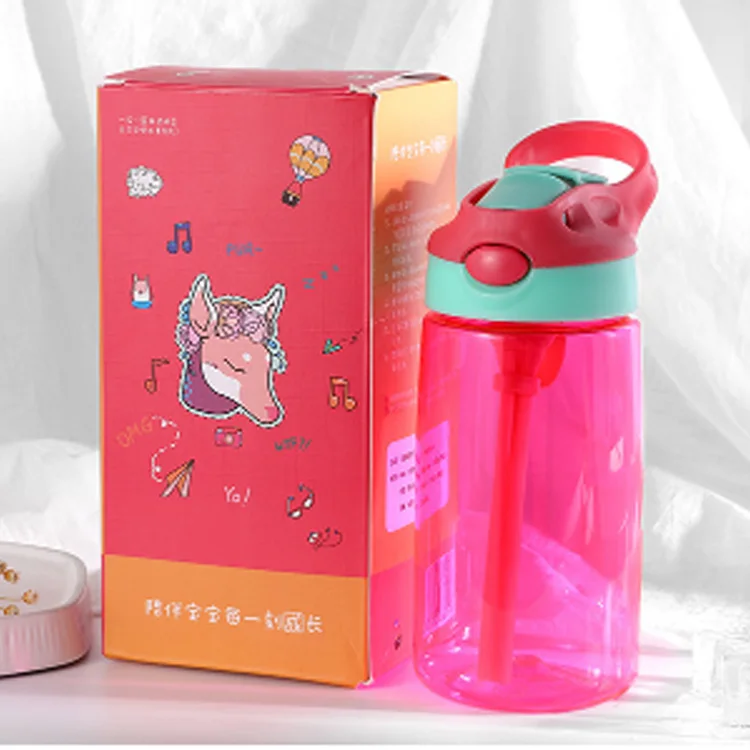 
Wholesale high quality one-click nozzle straw transparent plastic water bottle for kids children students 