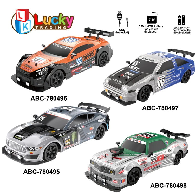 1:16 1:24 Scale RC Drift Car 10MPH 4WD Remote Control Car with LED Light Racing and Drifting Wheels