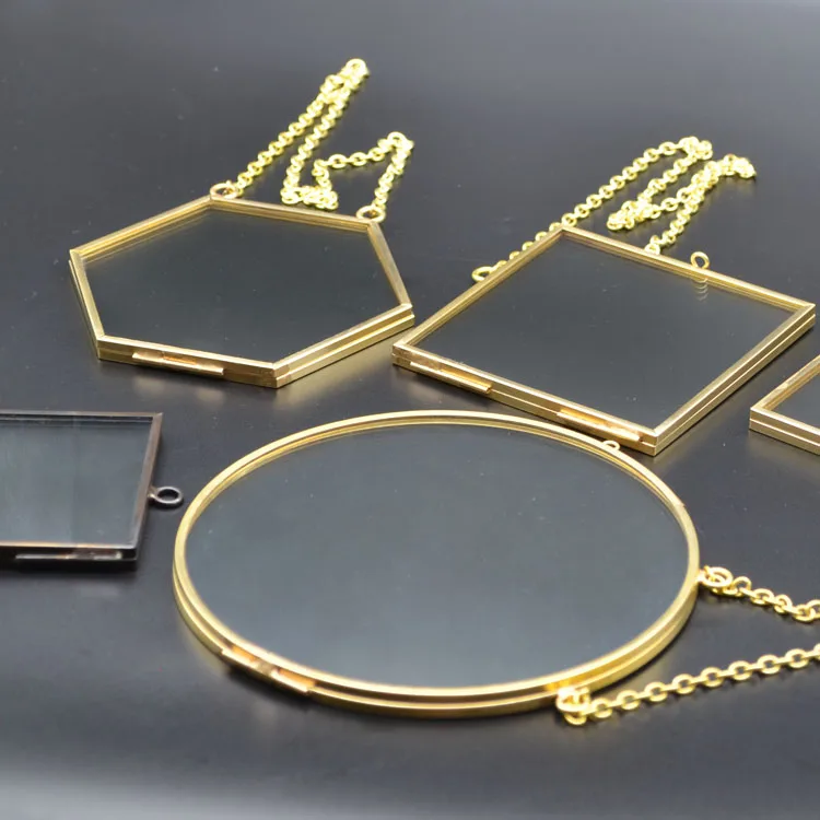 dried flower brass & glass circular frames triangular square hexagon rectangle octagon gold ornament wedding baby shower decor