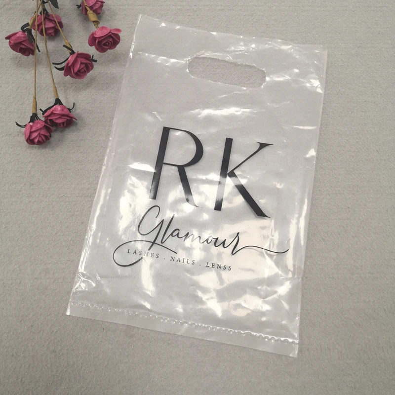 Custom Logo Transparent Plastic Tote Carry Bag with Die Cut Handle Printed for Grocery Shopping and Clothing for Shipping