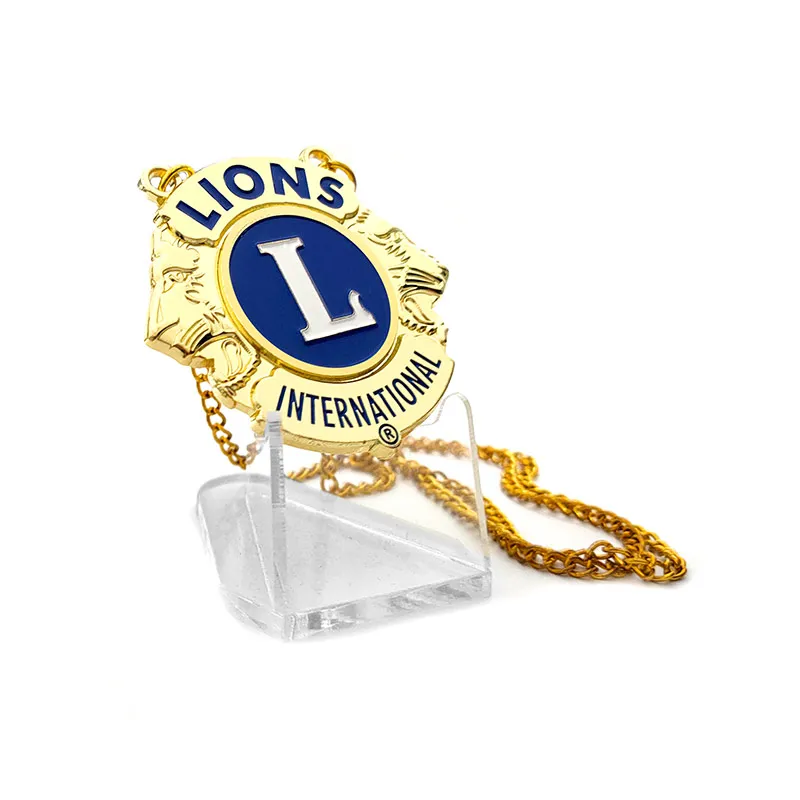 Lion Club Metal Badge Necklace Gold Souvenir Religious Europe Buddhism Painted Safety Pin Art & Collectible Custom Color 001