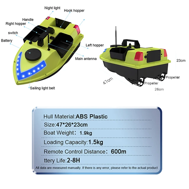 Hot Sell Multifunctional 600m Plastic Carp Fishing Bait Boat with GPS Night Light Lure Boat