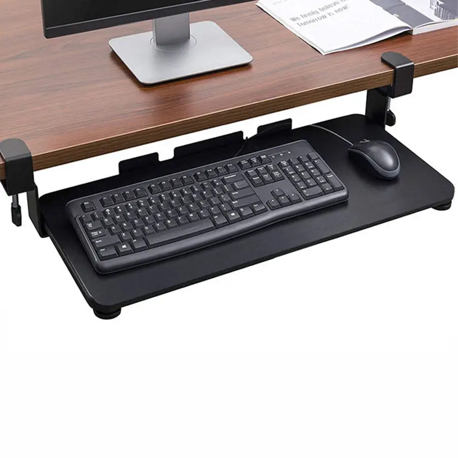 Large Keyboard Tray Under Desk Pull Out with Extra Sturdy C Clamp Mount System 29 x 10 Inch Slide-Out Platform