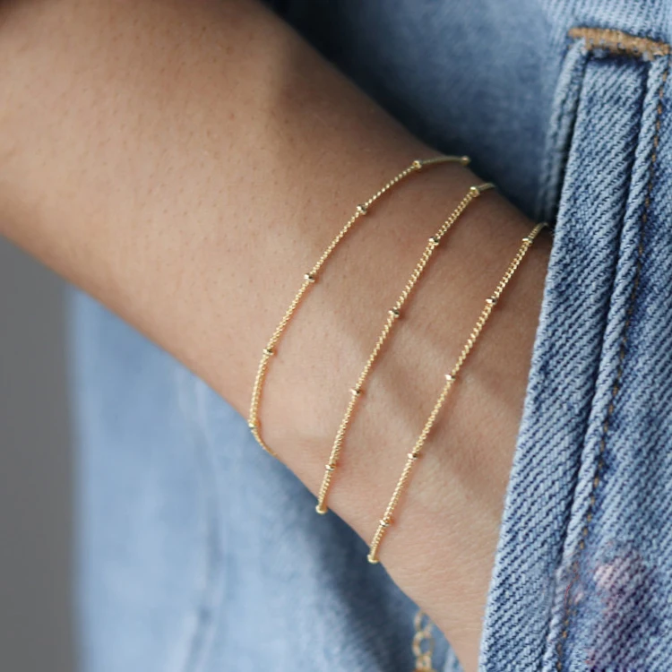 Fashionable jewelry 18K gold plated 925 sterling silver  satellite chain bead bracelet women
