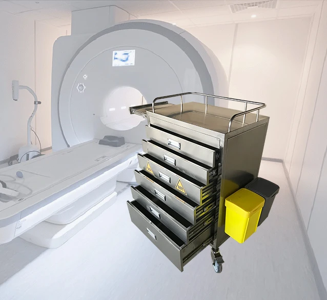 MR conditional crash cart with 6 drawers for MR room use/ for 1.5T and 3.0T hospital MR equipment/ CE certified