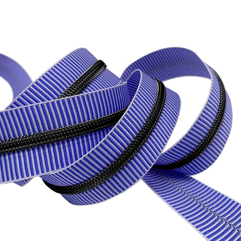 Decorative Stripe Nylon Zipper Tape Custom Color Jacquard #5 Zipper Tape #3 Sew Bag Zipper Coil