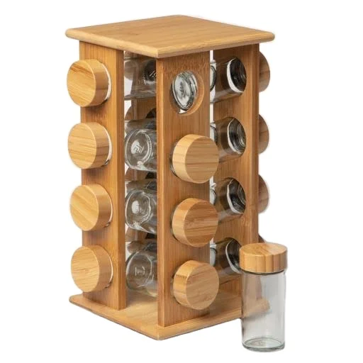 Kitchen Accessories Wholesale 16-cube Spice Rack with Spice Jars  Decorative Countertop Bamboo
