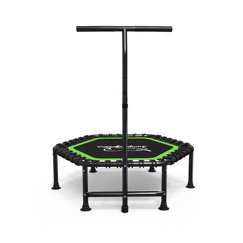 Trampoline Adults Folding Jumping Mat Fitness 45 Inch Indoor Hexagon Mini Gymnastic Trampolines With Safety Handle Bar