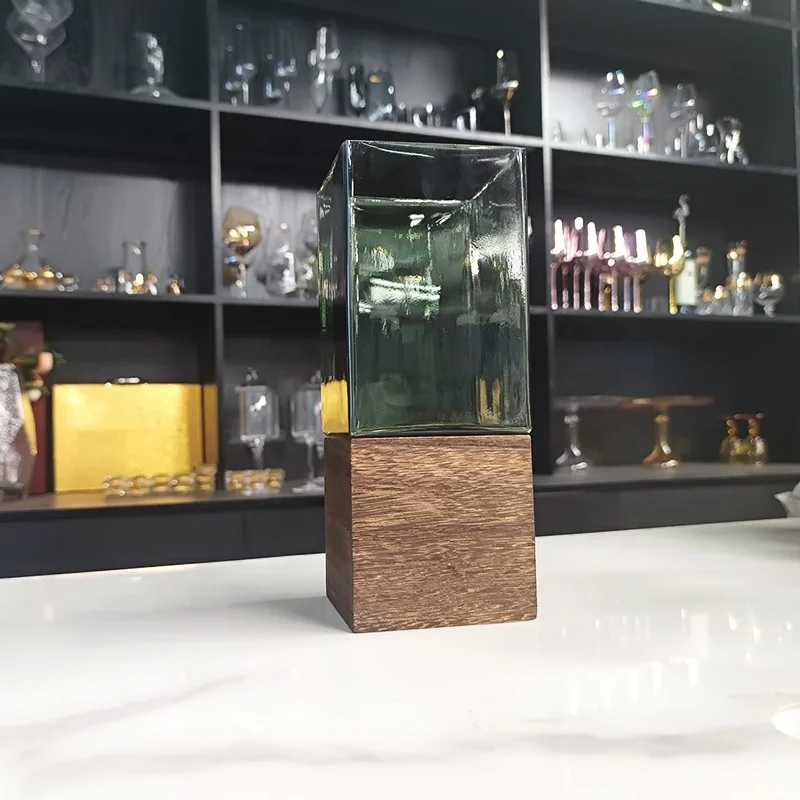 Wholesale Table Glass Vase Wooden Stander for Home Wedding Decoration Crystal Vase