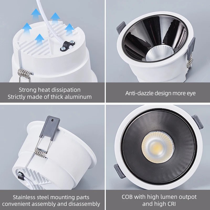 Оптовая продажа антибликовый дизайн 7 Вт 12 15 Круглый квадратный алюминиевый потолочный Встраиваемый светодиодный светильник