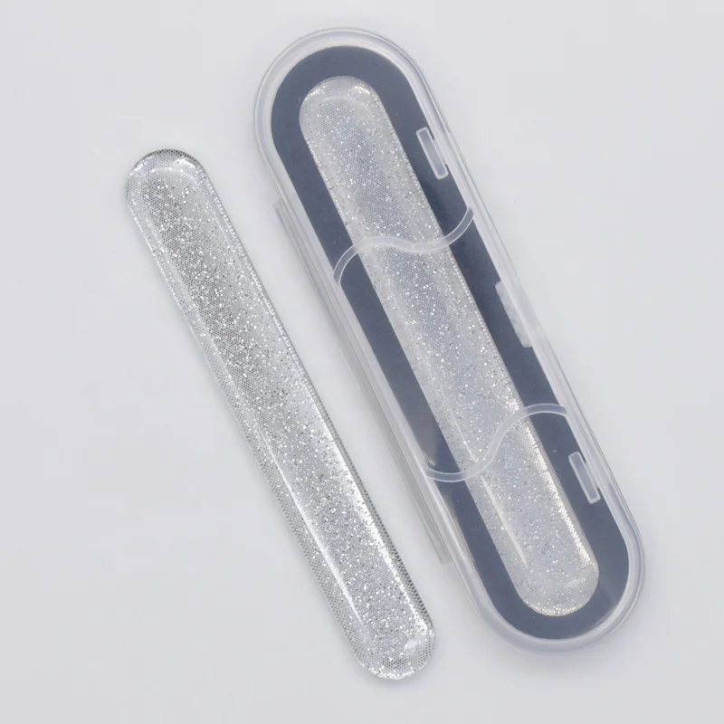Factory direct silver glitter nano glass polished nail file with holster packaging