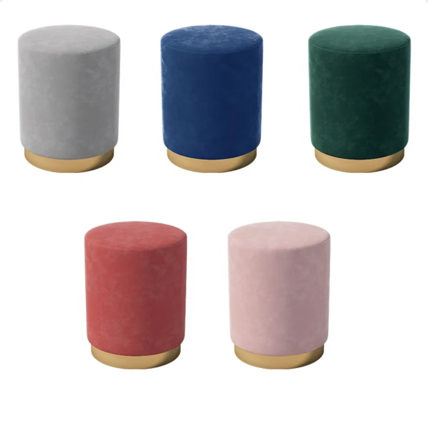 Modern Luxury Indoor Customized Ottoman Chair Gold Stainless Steel Base Leather Velvet Fabric Round Shape Ottoman Stool