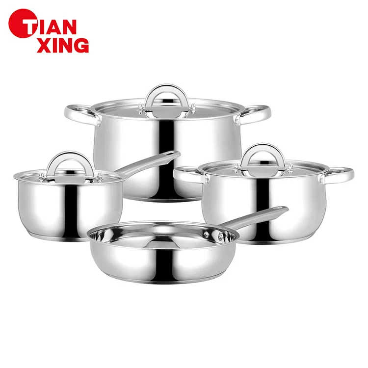 Tianxing Kitchen Supplies 7-Piece Stainless Steel Nonstick Cookware Set Round Pattern Pots and Pans with Steel Lid