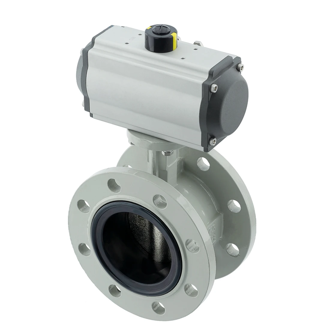 10 inch double offset dn250 centerline pneumatic flange soft seal ductile iron sewage butterfly valve