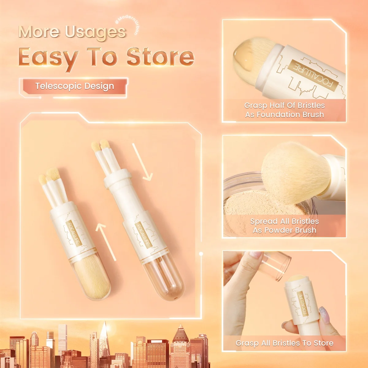 FOCALLURE FA-T02  Quality Makeup Brushes Set Mini Cosmetic Brush 4 in 1 Makeup Brush