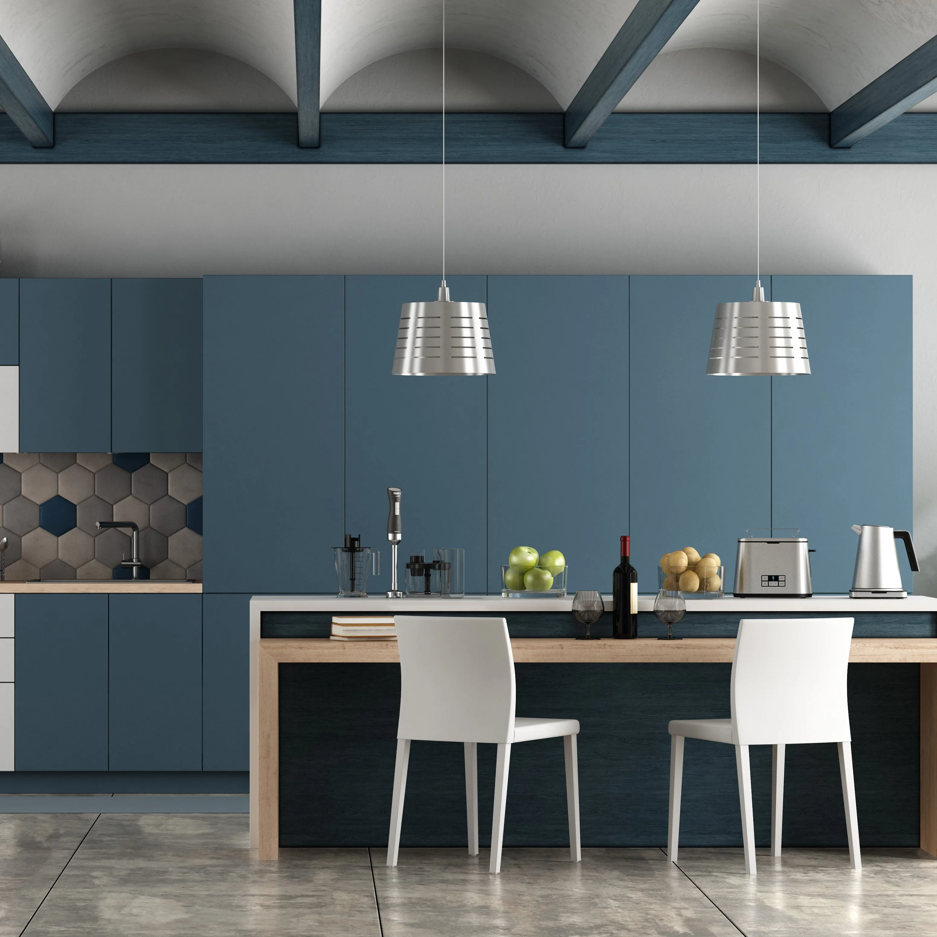 Custom European Style Frameless Slab Panel Melamine PB Box Kitchen Cabinets Unit Sets For Sale RTA Cabinets Furniture Factory