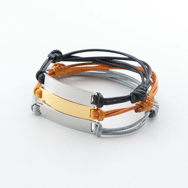 personalized couples jewelry DIY designer bracelets engravable gold bar adjustable strong wax string bracelet for women men