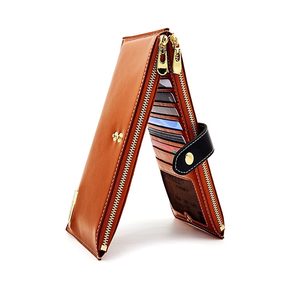 Оптовая продажа, кожаный женский держатель для кредитных карт с рчид-блокировкой, кошелек на молнии, сумочка для сотового телефона, кошелек из натуральной кожи