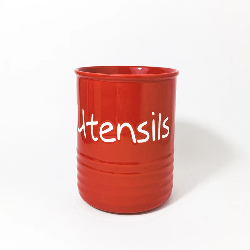 Custom Logo Cylinder Porcelain Cutlery Serving Spoons And Fork Stand Holder Kitchen Tools Pot Chopstick Utensil Holder Ceramic -