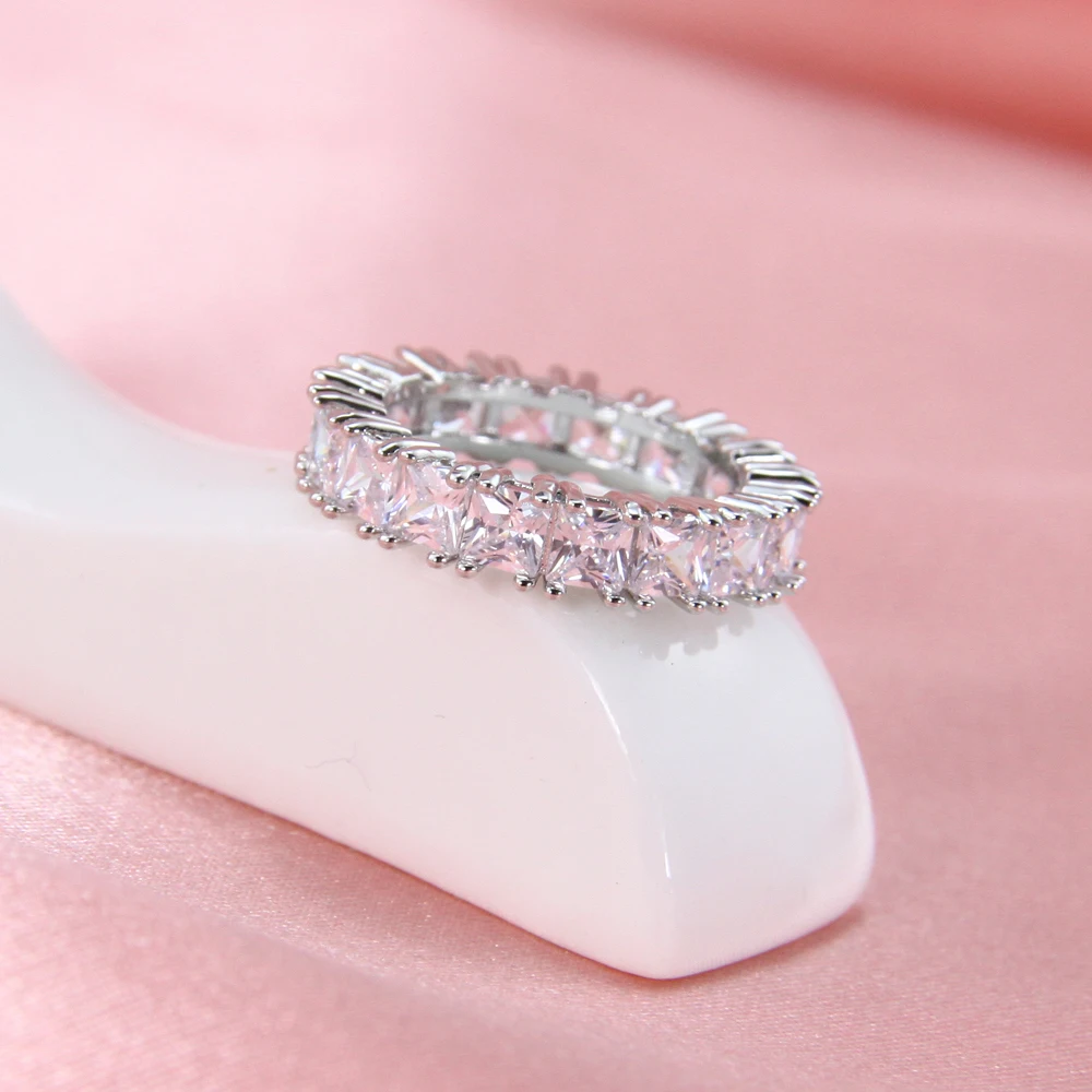 sparkle jewelry anillos de moda 4mm zircon square CZ copper brass eternity band ring