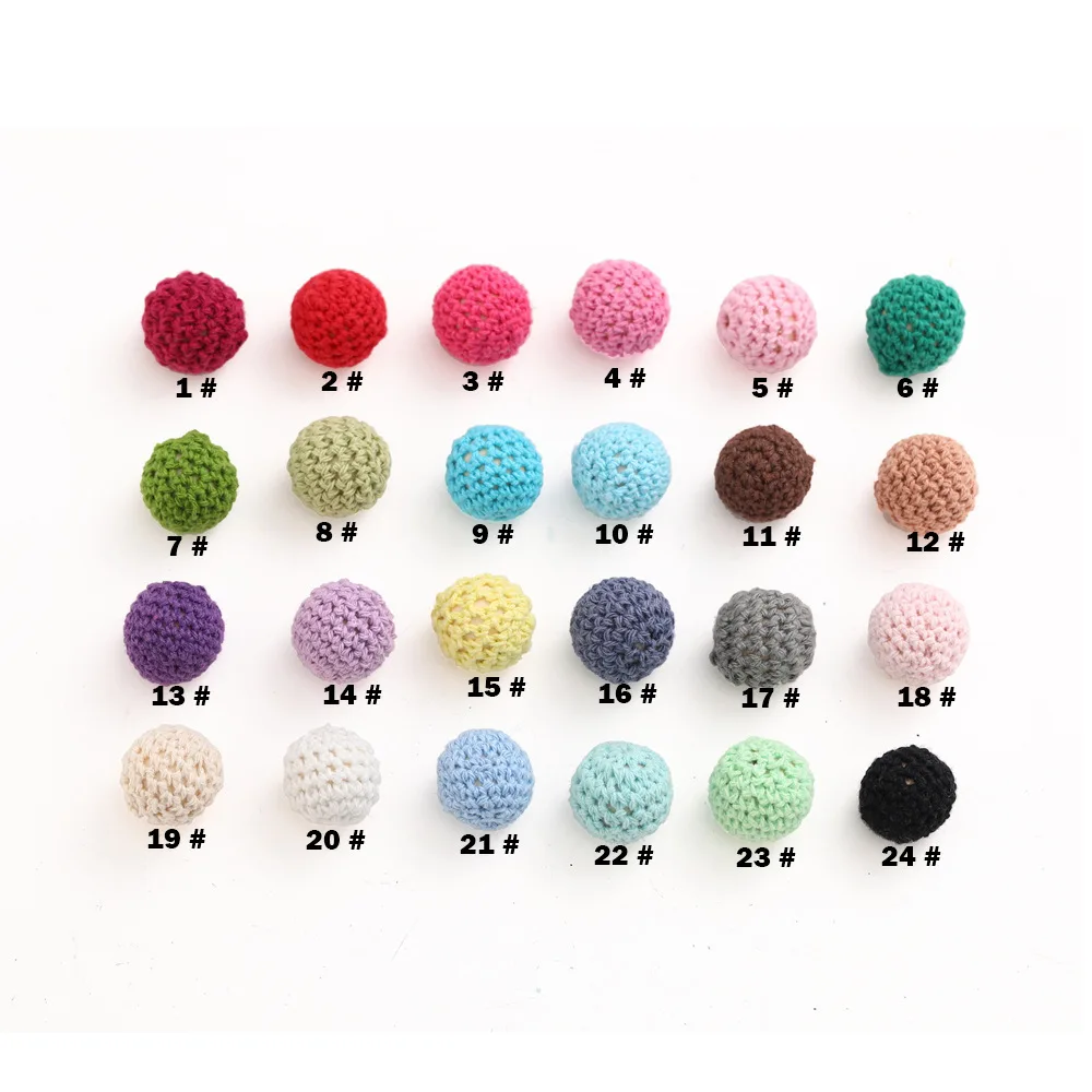 16mm Wooden Crochet Covered Bead Cotton Beads Wood Knitting Ball Crochet Beads for DIY Nursing Jewelry Necklace Bracelet Making