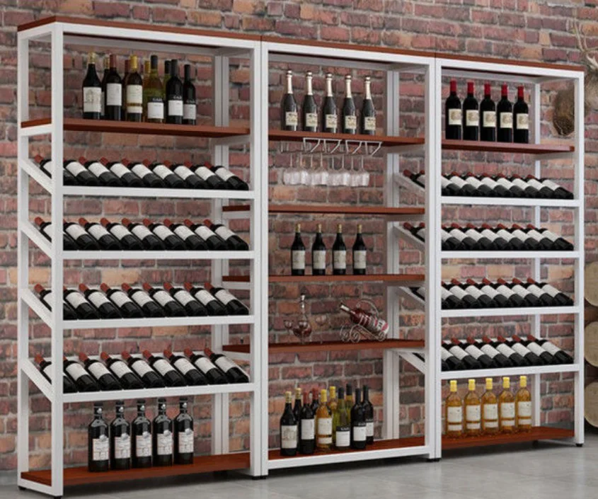Simple Iron Wine Rack Cabinet Multi-layer Floor-to-ceiling bar Storage Display Shelf