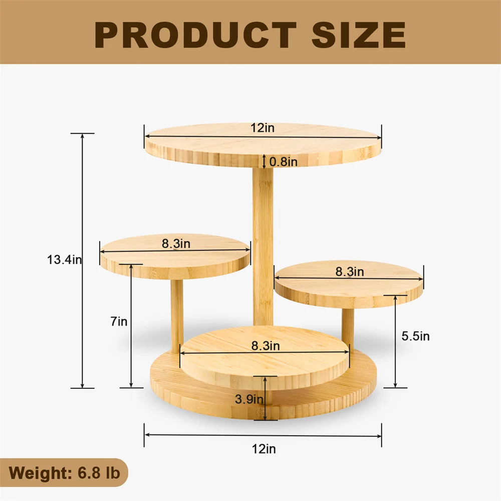 4 Tier Bamboo Wooden Cupcake Stand Fruit and Dessert Shelf Round Cake Holder Serving Tray for Wedding Party