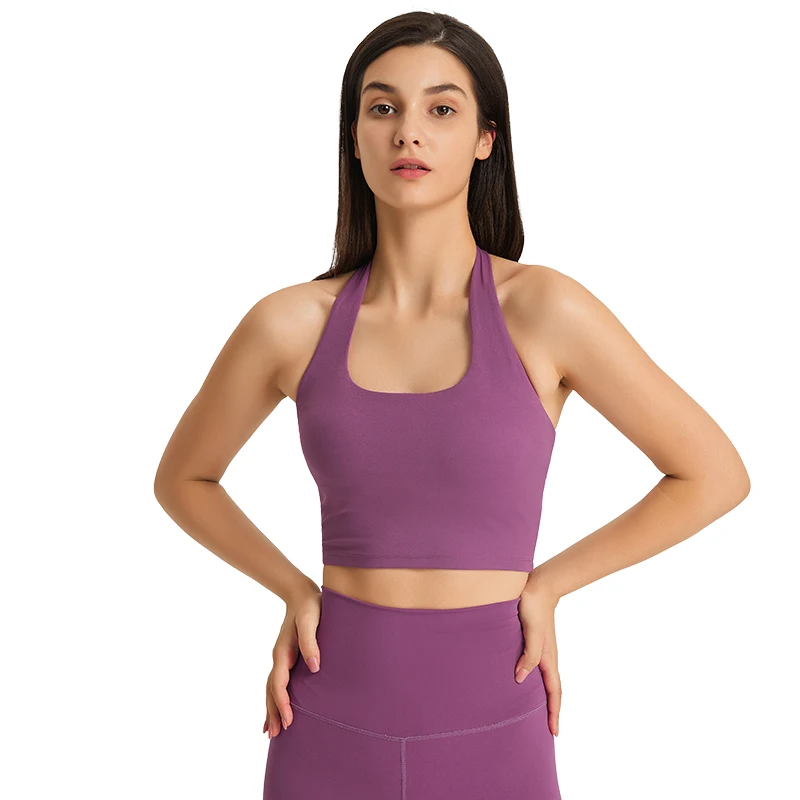 Sexy Halter Women High Impact Sports Bra Backless Push Yoga Tops With Removable Cups Naked Feeling Gym Fitness Outdoor Yoga Bra