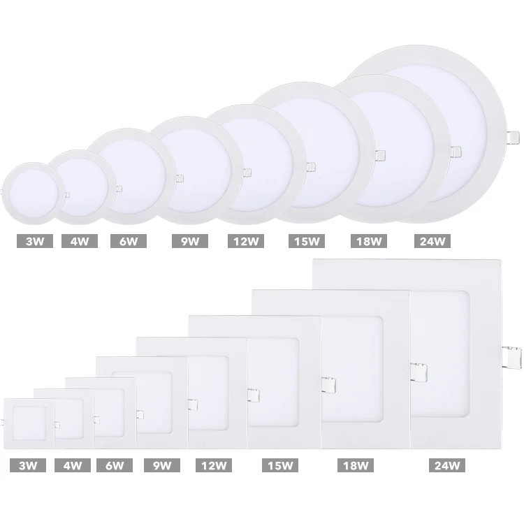 Высокая люменная Коммерческая круглая квадратная панельная лампа 3 6 9 12 15 18 24 Вт потолочная встраиваемый тонкая Светодиодная панель освещения