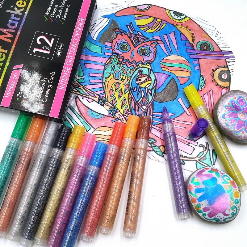 Acrylic Glitter Paint Marker Pens Medium Nib 3mm For  Rock Painting Stone