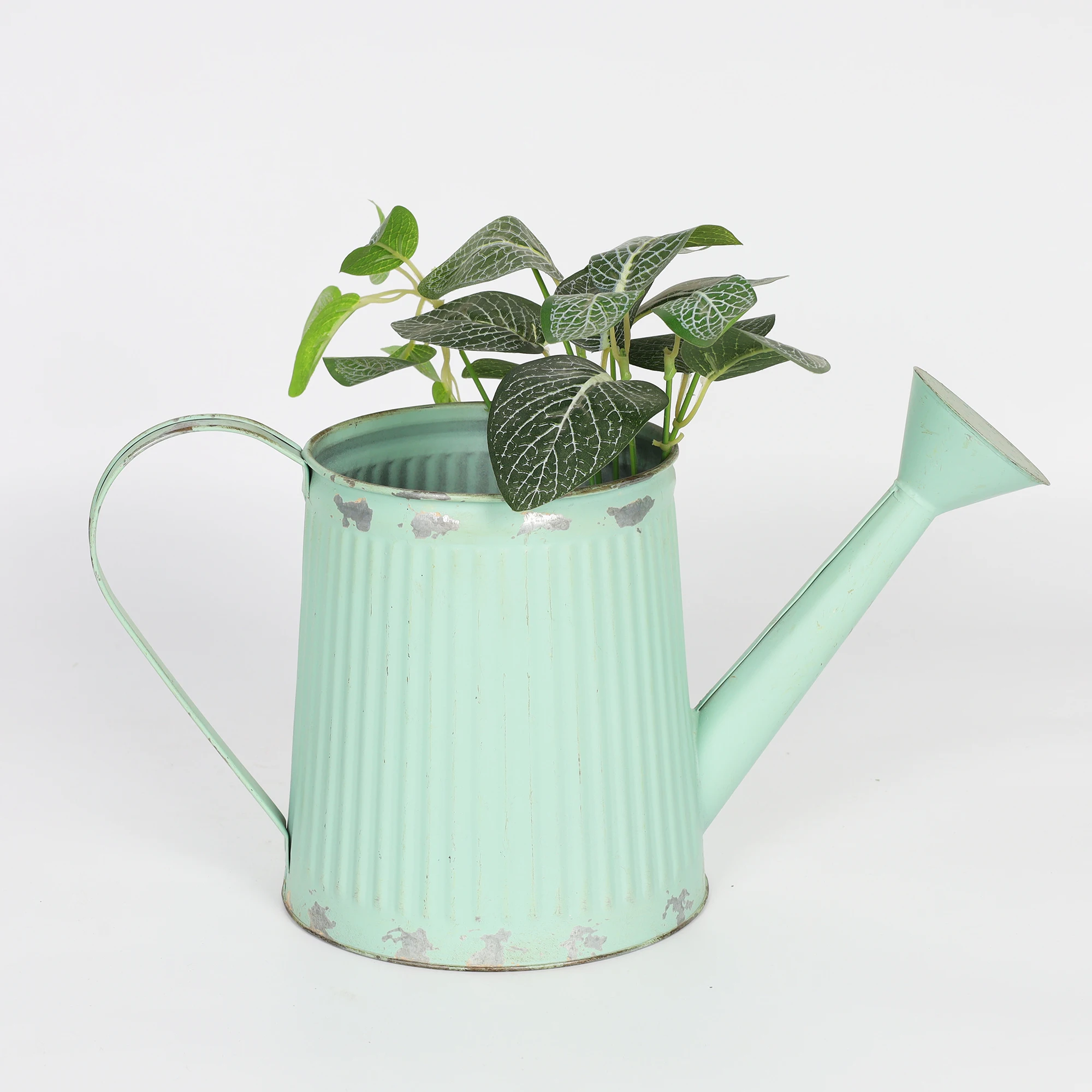 Rustic Metal Floral Pot Tin Water Kettle Shape Flower Shower Container Watering Can Home Garden Decor Flowers Bucket