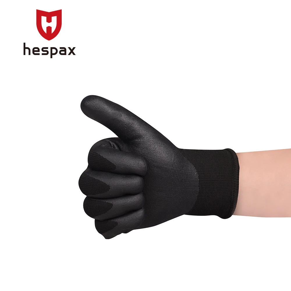 Winter thermal black Nylon shell Nitrile Coated Micro Foam Grip work Gloves