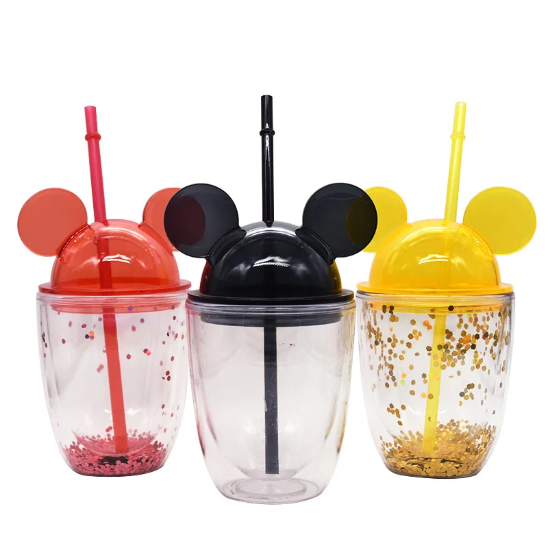 Wholesale 10oz 16oz Clear Ear Shape Tumbler Acrylic Plastic Tumbler Minnie Mouse Tumbler black Mickey Mouse Cup