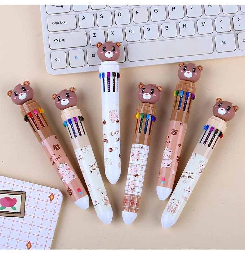 Creative Little Bear 10 Color Ballpoint Pen Retractable 10-In-1 Multicolor Ballpoint Pen For Office School Supplies