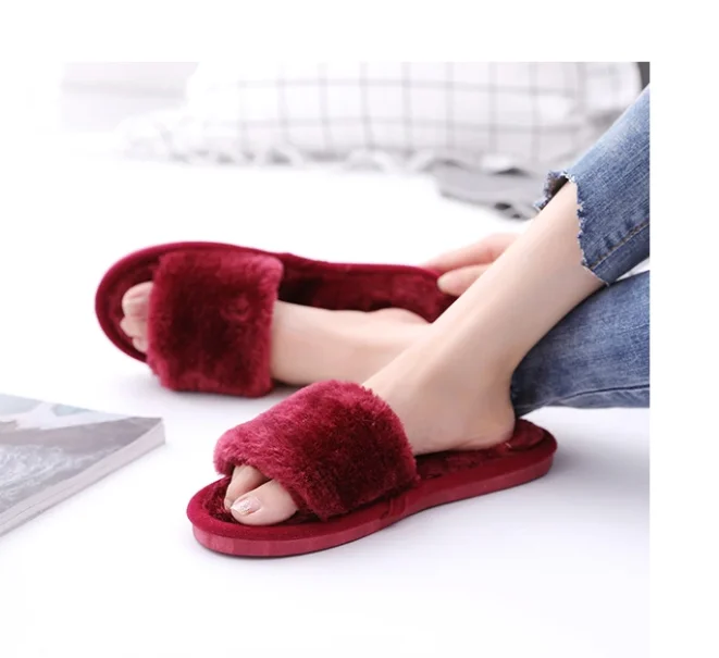 Women Winter Home Cotton Slippers Plush Soft Soled Warm Fluff Slides Lightweight Elderly Non-Slip Fur Slippers