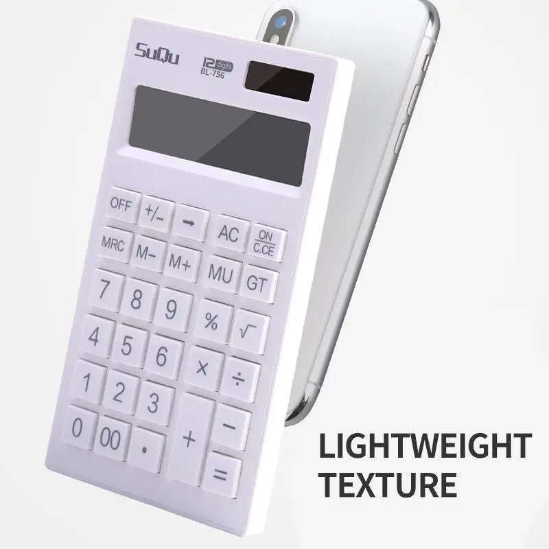 Selling High-quality Appearance Desktop Financial White Calculator 12-digit Dual Power Solar Calculator