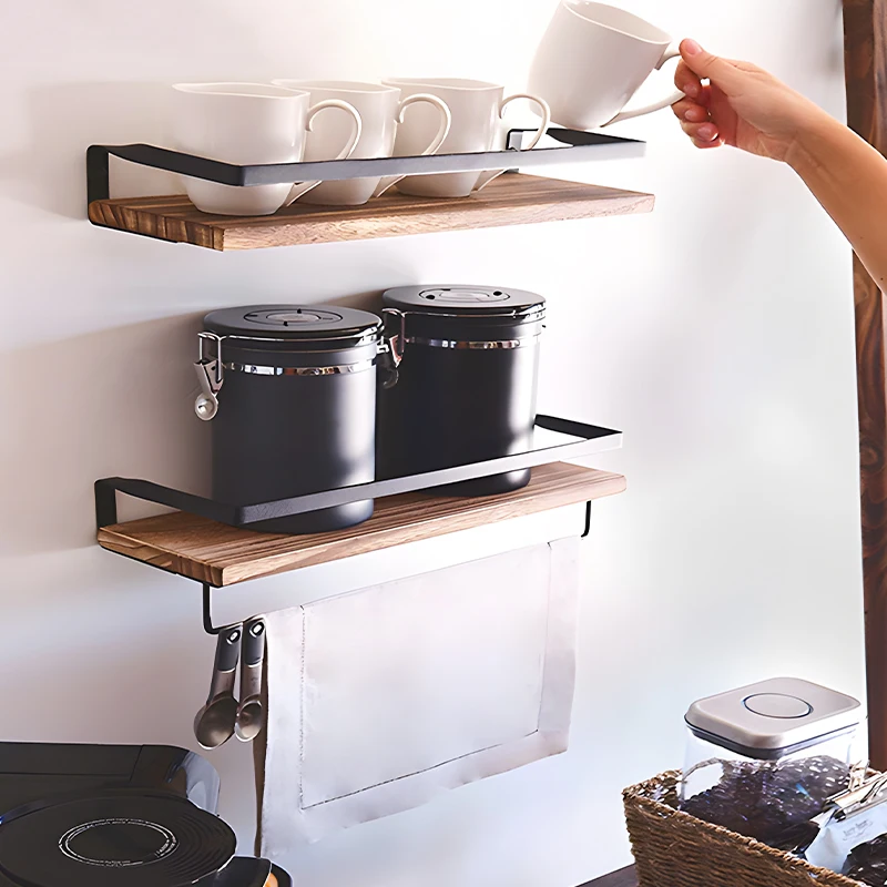 Wood Floating Shelves 2 Set Rectangular Bathroom Shelf Towel Organizer Wall Mounted Rack