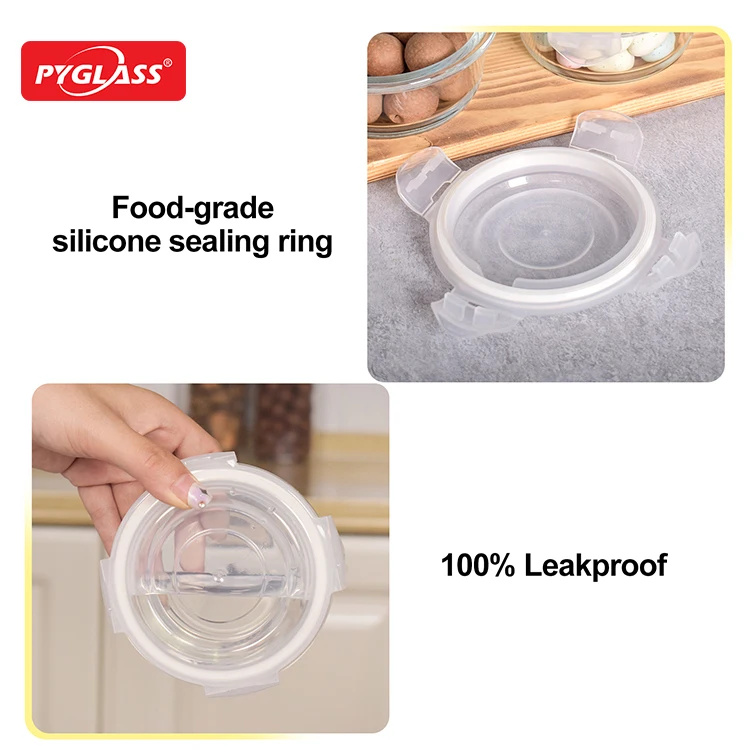 Three sets of mini round glass food storage containers with lids ,Glass food container with pine tray