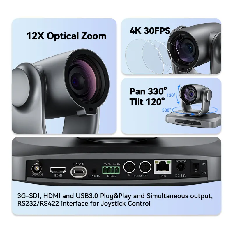 Oem 4k Auto Track Video Conference Camera 12x Optical Zoom Livestream Camera For Church And Studio Class
