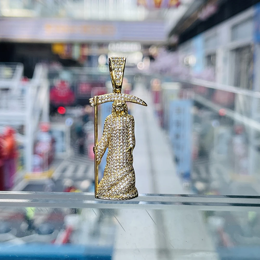 European And American Style Riper Elfic Gift Gold Grim Reaper Death Halloween Skull Sickle Pendant