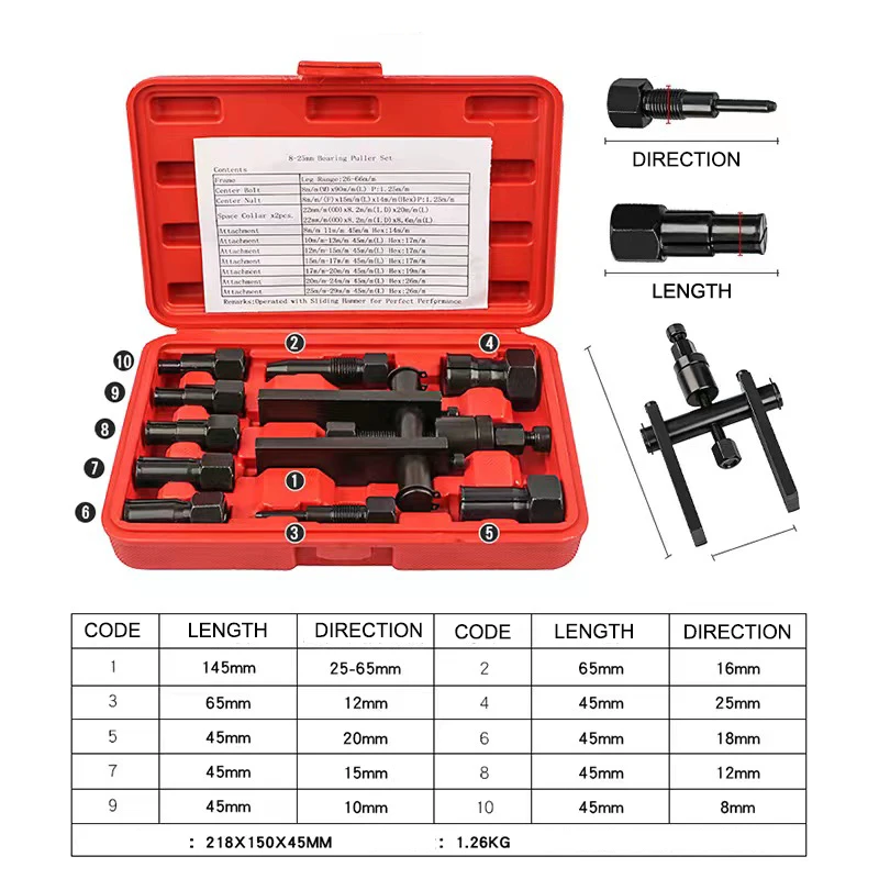 8mm to 25mm Diameter Inner Bearing Puller Set 7 End Remover Kit Motorcycle Repairing Tool